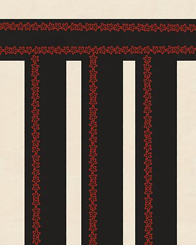 Black Red Floral Stripes Art Print by Deepthi S