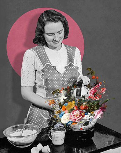 Whimsical Kitchen Flowers Art Print