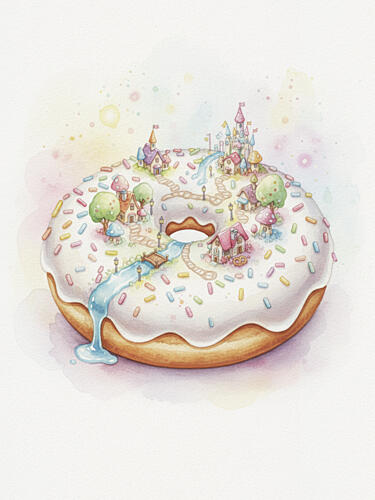 Whimsical Donut Village Art Print