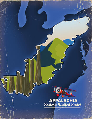 Appalachia Map Biplane Art Print