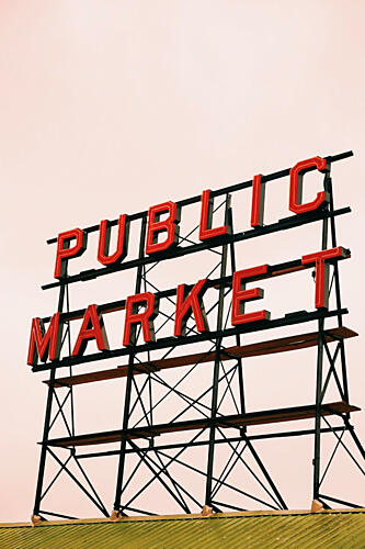 Vintage Public Market Sign Art Print by del Mundo Portraits