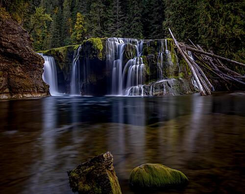 Serene Forest Waterfall Art Print by John R Huang