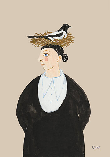 Whimsical Woman with Magpie Art Print