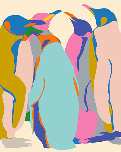 Colorful Abstract Penguins Art Print