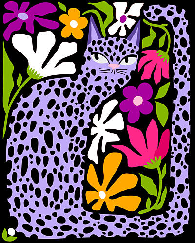 Spotted Floral Cat Pop art reproduction