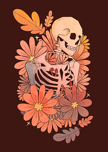 Autumn Skeleton Flowers Art Print