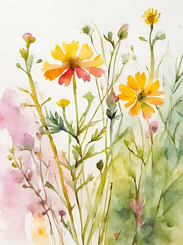 Vibrant Watercolor Wildflowers Art Print
