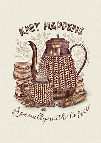 Cozy Coffee Knit Art Print by Olena Kovalova
