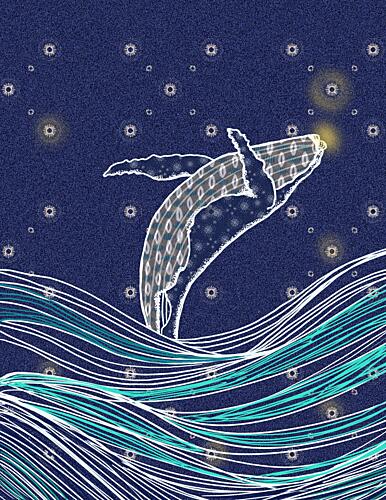 Leaping Whale Starry Night Art Print by Art by the Ocean