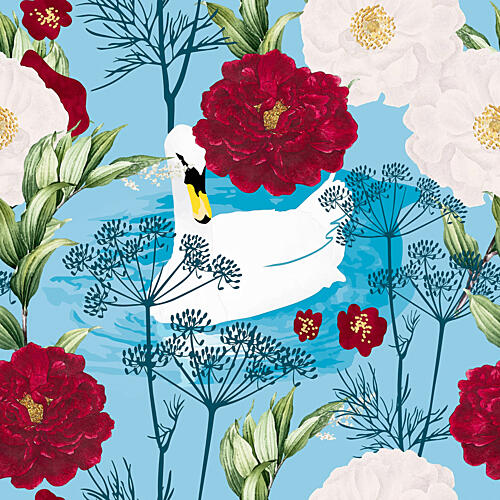 Elegant Swan Floral Pond Art Print