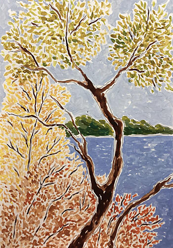 Autumn Lake Landscape Gold Print