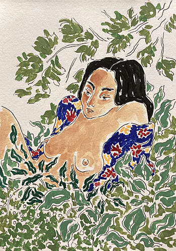 Woman in Foliage Art Print