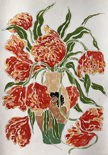 Vibrant Tulips in Vase Art Print