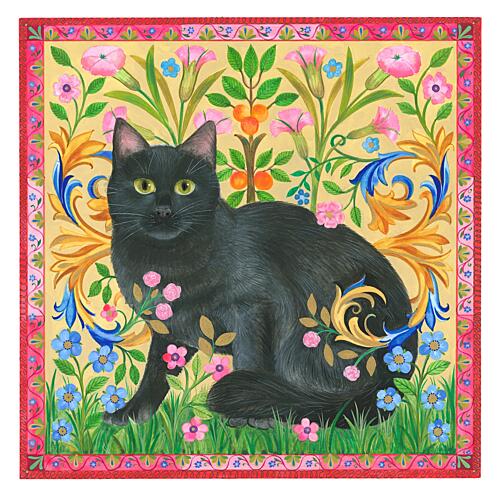 Black Cat and Florals Art Print