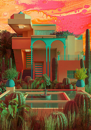 Vibrant Desert Oasis Tropical Print