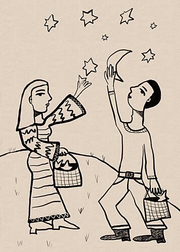 Collecting Stars and Moon Art Print