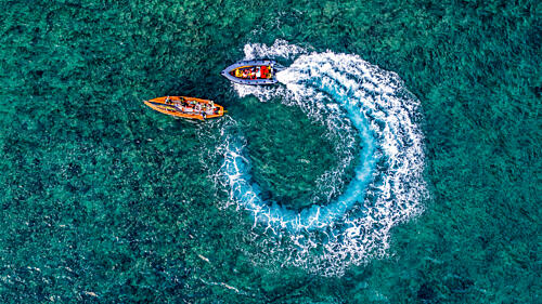 Speedboat Circles Turquoise Sea Art Print