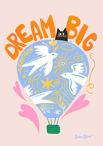 Dream Big Balloon Cat Art Print