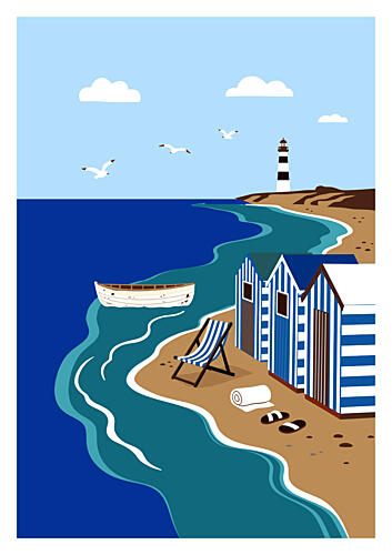 Lighthouse Beach Huts Art Print