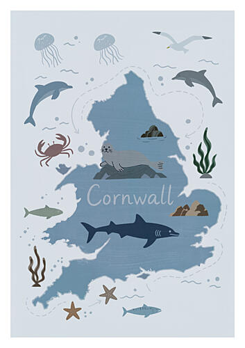 Cornwall Sea Life Map Art Print