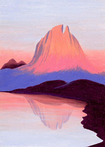 Vibrant Mountain Lake Sunset Art Print