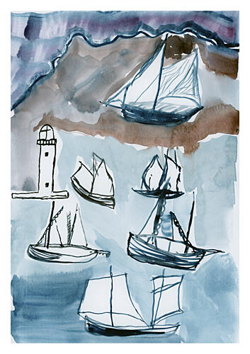 Watercolor Sailing Scene Art Print