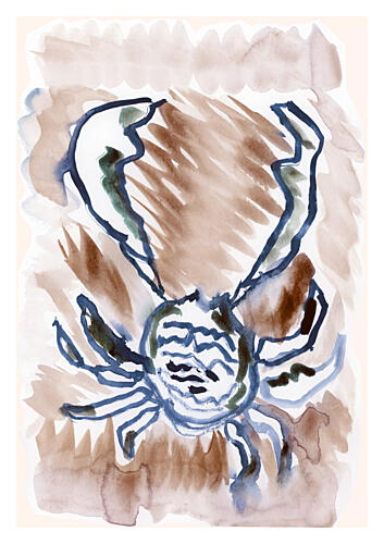 Blue Watercolor Crab Art Print by Cartissi