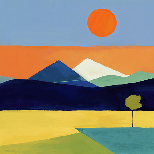 Orange Sun Mountain View Art Print