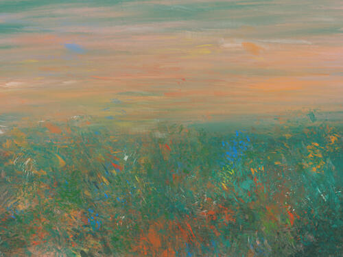 Green Field Orange Sky Art Print by Cesare Bellassai Art