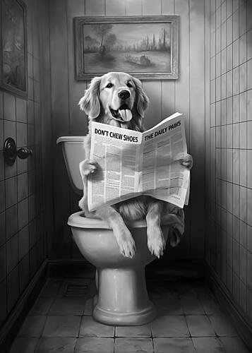 Golden Retriever Bathroom Break Gold Print