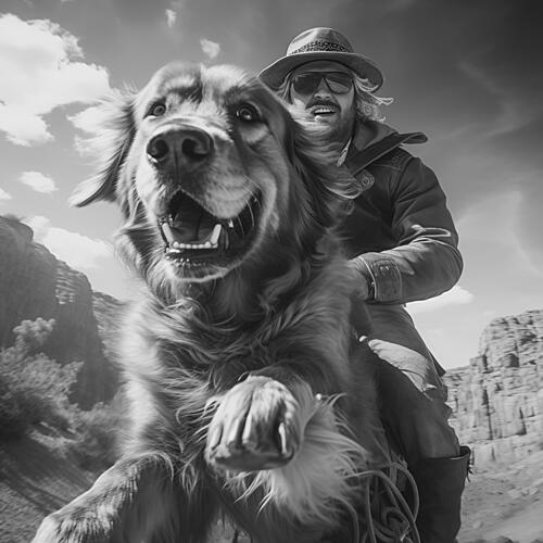 Joyful Cowboy and Dog Art Print