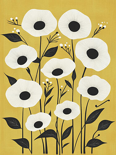 Modern White Poppies Pop art reproduction