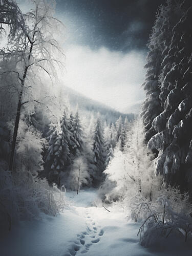 Snowy Forest Path Art Print