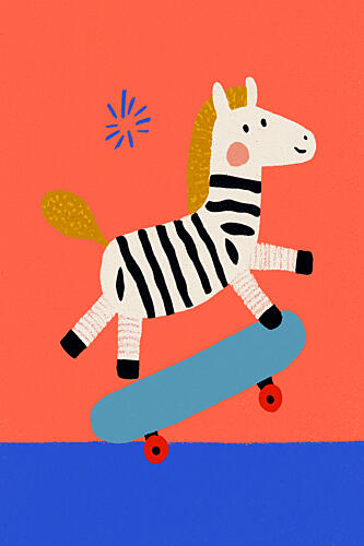 Skating Zebra Gold Print