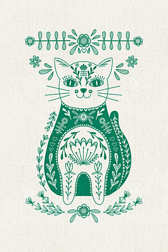 Whimsical Folk Cat Art Print