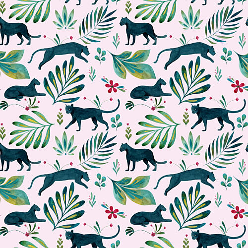 Tropical Panther Pattern Art Print by Julie Lesouef