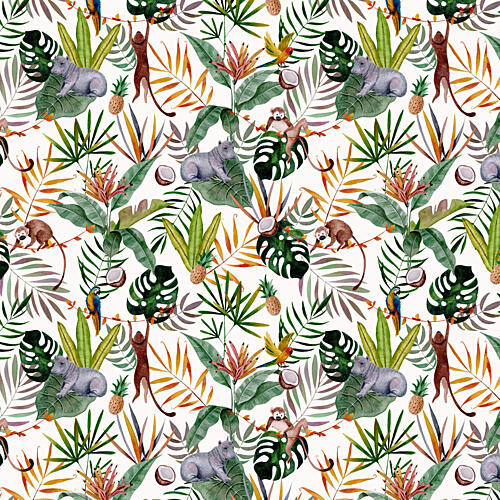 Playful Jungle Animals Pattern Tropical Print