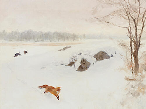 Red Fox Winter Pursuit Art Print by Jolly and Dash