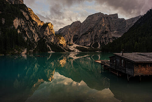 Majestic Alpine Lake Reflections Gold Print