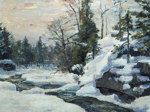 Peaceful Winter Stream Art Print by Jolly and Dash