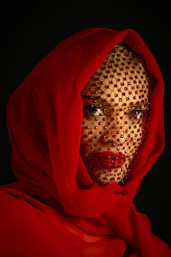 Red Veiled Woman Art Print by Ronit Dizialowski