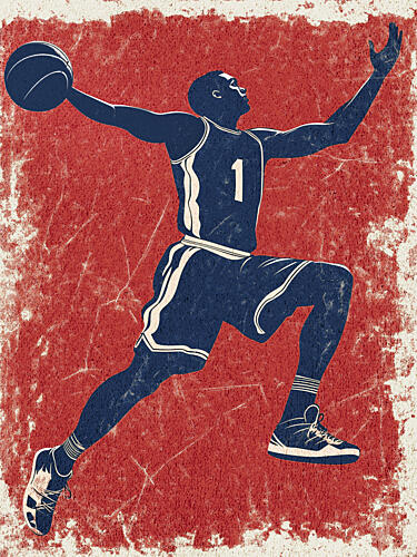 Basketball Red Jump Art Print by Pictufy Studio
