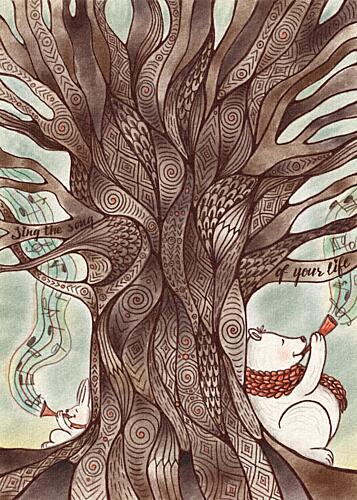 Whimsical Music Tree Art Print by Olena Kovalova