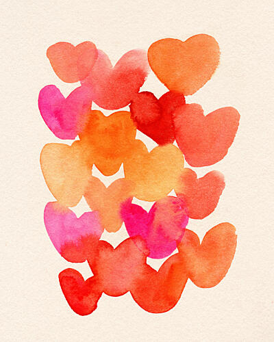 Vibrant Watercolor Hearts Art Print by Ekaterina Koroleva