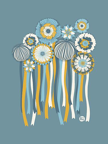 Blue Yellow Floral Ribbons Art Print by Aia Ueno