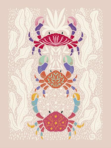 Colorful Crab Stack Art Print by Aia Ueno