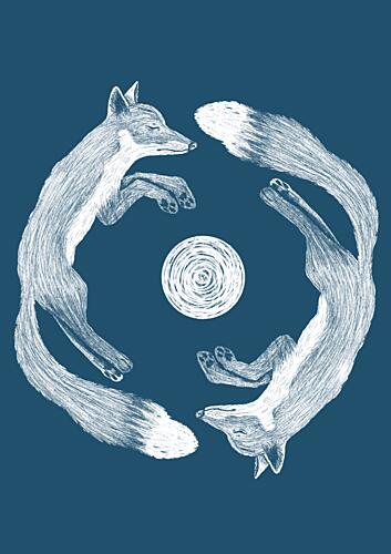 Foxes Moon Balance Art Print