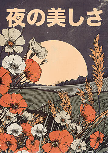 Moonlit Poppies Field Pop art reproduction