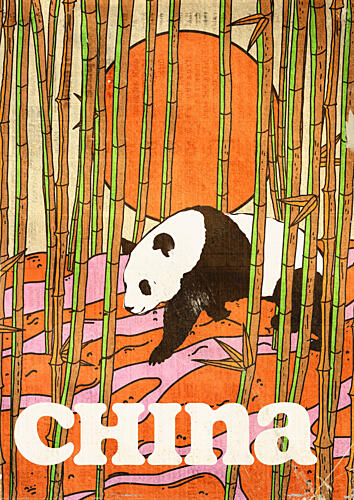 Panda in Bamboo Sunset Art Print