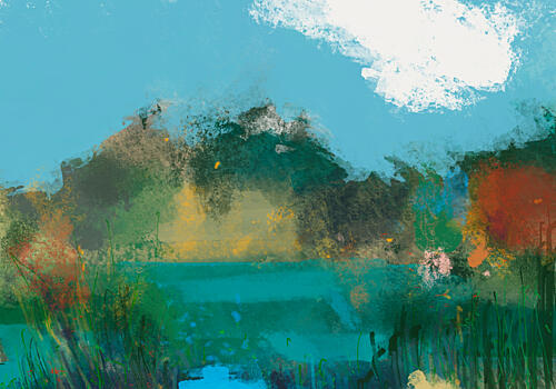 Vibrant Abstract Landscape Art Print by Cesare Bellassai Art